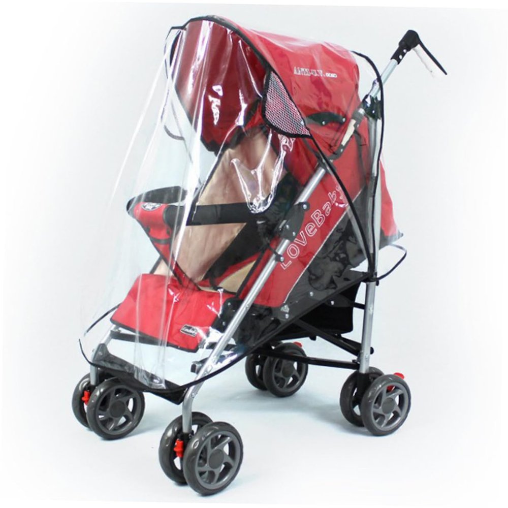 BIUDECO Stroller Rain Cover Transparent Shield for Standard Pushchairs Easy to Use Hook Tapes Wind Breathable Side Vents