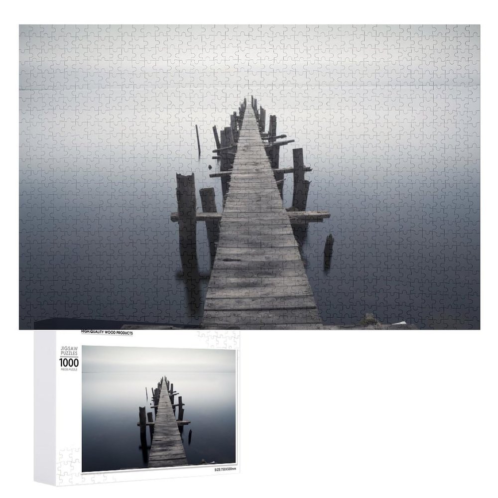 1000 PCS Jigsaw Puzzle for Adults Personalized Picture Puzzle Old Wood Pier Above Calm Water Customized Wooden Puzzle for Family, Birthday, Wedding, Game Nights Gifts Animal Puzzle