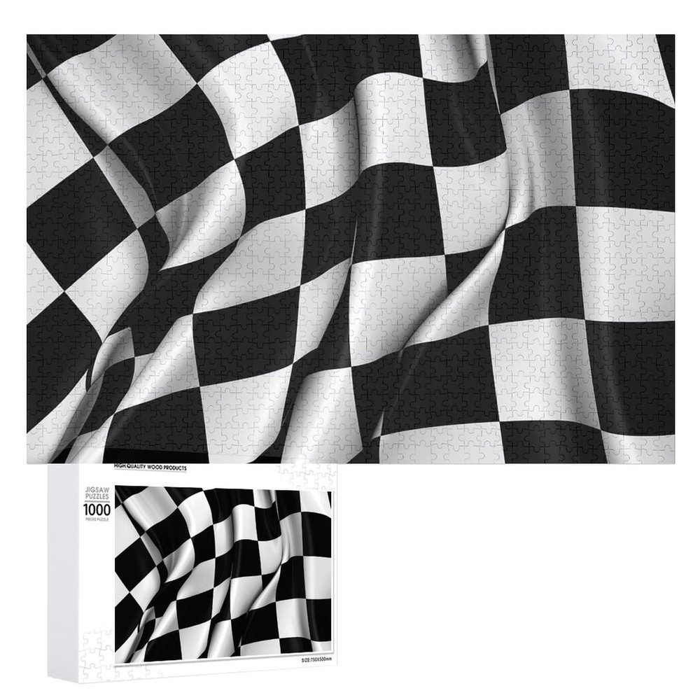 1000 PCS Jigsaw Puzzle for Adults Personalized Picture Puzzle Black White Checkered Flags Customized Wooden Puzzle for Family, Birthday, Wedding, Game Nights Gifts Animal Puzzle
