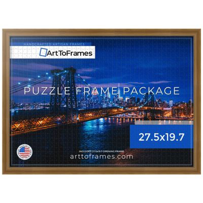 ArtToFrames 27.5x19.7 INCH / 70x50 CM Multi Frame for 1000 piece Puzzles.This 1.13 Inch Custom Wood Puzzle Frame is Antique Yellow - Comes with Economy Acrylic (PuzzleE115422-27.5x19.7)