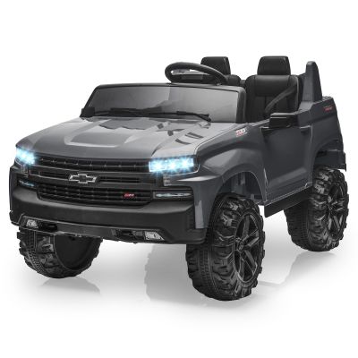 Hetoy 24V 2-Seater Truck Licensed Chevrolet Silverado Ride On Car Toy w/Parent Remote Control,4xSpring Suspension, 3 Speeds, Wireless Music, MP3 Player, Electric Vehicle Car for Kids,Grey
