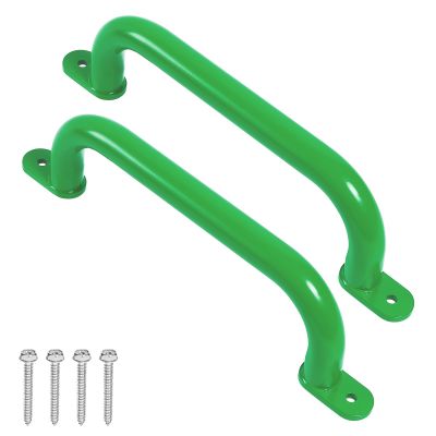Purife 13 Inch Green Outdoor Metal Playground Handles Set of 2 - Steel Safety Handles for Playset, Swing Sets Accessories Grab Bars, Kids Hand Grips for Playhouse, Treehouse, Jungle Gym