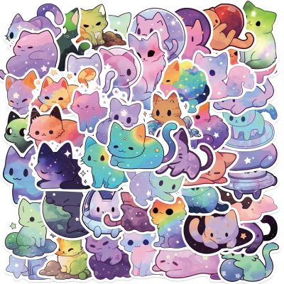 50 Pcs Cartoon Rainbow Starry Sky Cat Stickers, Cute Aesthetic Cat Waterproof Stickers, Vinyl Stickers for Water Bottle, Laptop, Phone, Skateboard for Teens Girls Kids and Women