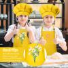 BOUBONI Kids Apron and Chef Hat Set Adjustable Child Art Aprons with 2 Pockets Toddler Chef Hat and Apron for Cooking Baking Painting (Yellow) view 4