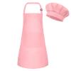 BOUBONI Kids Apron and Chef Hat Set Adjustable Child Art Aprons with 2 Pockets Toddler Chef Hat and Apron for Cooking Baking Painting (Pink) view 1