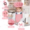 BOUBONI Kids Apron and Chef Hat Set Adjustable Child Art Aprons with 2 Pockets Toddler Chef Hat and Apron for Cooking Baking Painting (Pink) view 3
