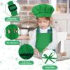 BOUBONI Kids Apron and Chef Hat Set Adjustable Child Art Aprons with 2 Pockets Toddler Chef Hat and Apron for Cooking Baking Painting (Green) view 3