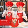 BOUBONI Kids Apron and Chef Hat Set Adjustable Chef Art Apron with 2 Pockets Toddler Chef Hat and Apron for Cooking Baking Painting (Red), Small view 4