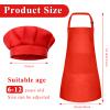 BOUBONI Kids Apron and Chef Hat Set Adjustable Child Art Aprons with 2 Pockets Toddler Chef Hat and Apron for Cooking Baking Painting (Red) view 2