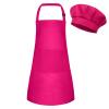 BOUBONI Kids Apron and Chef Hat Set Adjustable Child Art Aprons with 2 Pockets Toddler Chef Hat and Apron for Cooking Baking Painting (Rose Red) view 1