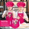 BOUBONI Kids Apron and Chef Hat Set Adjustable Child Art Aprons with 2 Pockets Toddler Chef Hat and Apron for Cooking Baking Painting (Rose Red) view 4