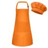 BOUBONI Kids Apron and Chef Hat Set Adjustable Chef Art Apron with 2 Pockets Toddler Chef Hat and Apron for Cooking Baking Painting (Orange) view 1