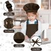 BOUBONI Kids Apron and Chef Hat Set Adjustable Child Art Aprons with 2 Pockets Toddler Chef Hat and Apron for Cooking Baking Painting (Brown) view 3