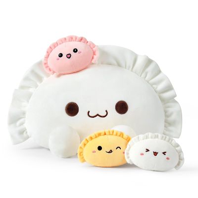 Ditucu Cute Dumpling Plush Pillow Mommy 14 inch with 3 Littles 4 inch Family Food Shaped Stuffed Animal Plushies Toys Gifts for Kids