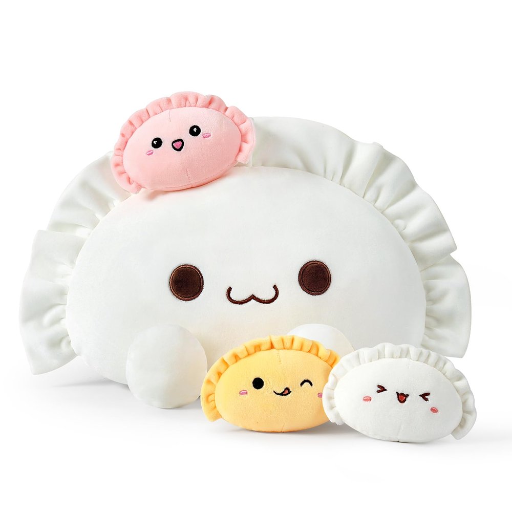 Ditucu Cute Dumpling Plush Pillow Mommy 14 inch with 3 Littles 4 inch Family Food Shaped Stuffed Animal Plushies Toys Gifts for Kids