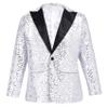 Miutii Kids Boys Sequin Jacket Suit One Button Tuxedo Blazer Prom Wedding Dinner Party Disco Costume Silver 8 Years view 1