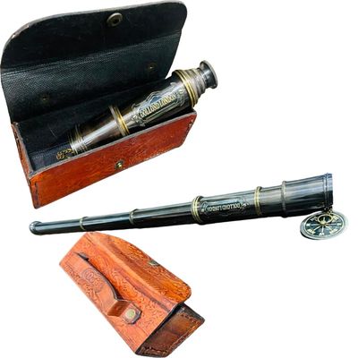 15 Inch Brass Telescope Dollond Nautical Handheld London Pirate Brass Telescope with Brown Leather Case