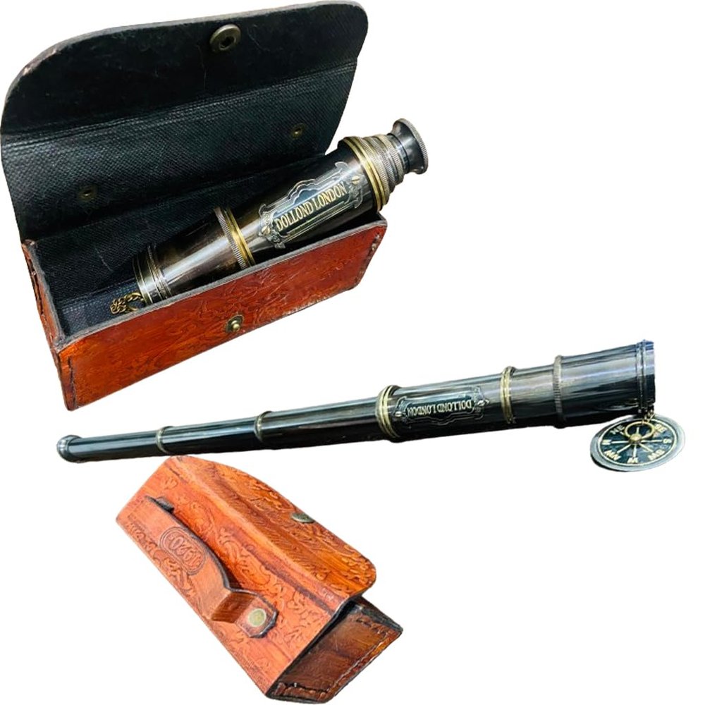 15 Inch Brass Telescope Dollond Nautical Handheld London Pirate Brass Telescope with Brown Leather Case