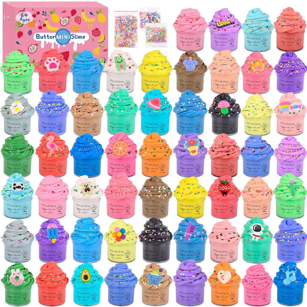 58 Pack Mini Valentine's Day Slimes kit, Butter Slime Party Favors, Slime Bulk Toy for Classroom Prizes, Goodie Bag Stuffers for Kids Boys Girls, Ideal Birthday Easter Filling Gifts