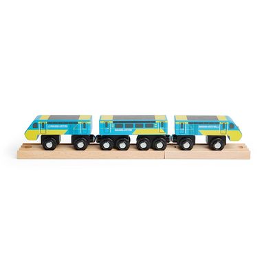 Bigjigs Rail Intercity 125 Train - Heritage Wooden Trains, 3 Carriages with Magnetic Couplings & 2 Track Pieces, Realistic Railway Track Accessories, Classic Toys for Kids, 3+ Year Olds