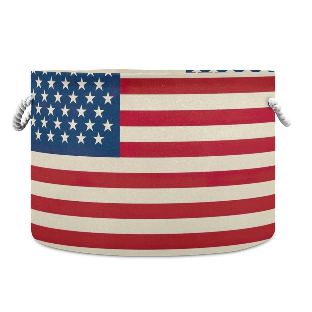 GOODOLD United States Flag Extra Large Storage Basket Decorative Laundry Basket with Handles, Rope Basket for Clothes, Blanket, Towel, 20 x 14 Inch