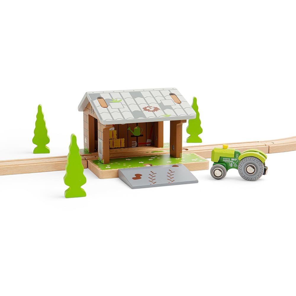 Bigjigs Rail Barnyard Train Toy - Farm Animals Tunnel with Removable Ramp, Sustainable Wooden Toys for Trains & Car Tracks, Railway & Road Track Accessories, 3+ Year Olds
