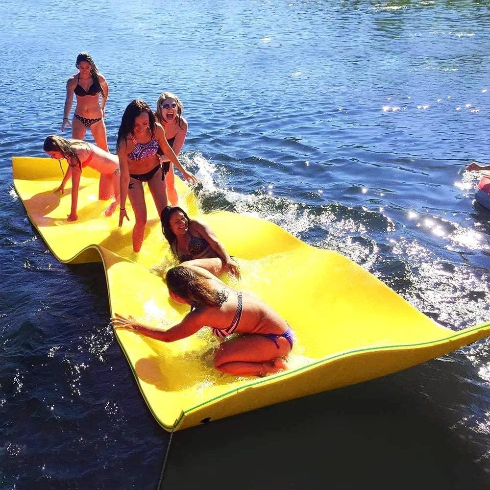 Water Floating Mat 12 FT Foam Lakes Lily Pad for Water Recreation and Relaxing Lily Mat for Party, Family Floating Pad for Lake, Beach, Ocean, Pool, Suitable for Many People Yellow