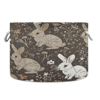 GOODOLD Bunny Rabbits Brown Extra Large Storage Basket Decorative Laundry Basket with Handles, Rope Basket for Clothes, Blanket, Towel, 20 x 14 Inch