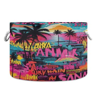 GOODOLD Colorful Hawaiian Pattern Extra Large Storage Basket Decorative Laundry Basket with Handles, Rope Basket for Clothes, Blanket, Towel, 20 x 14 Inch