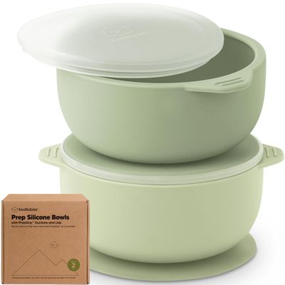 KeaBabies 2-Pack Baby Bowls with Suctions, Lids - Silicone Toddler Suction Bowls for Baby Boy, Girl, Kids, Food Grade Silicone, BPA-Free, Dishwasher Safe, Toddler Eating Essentials (Sage)