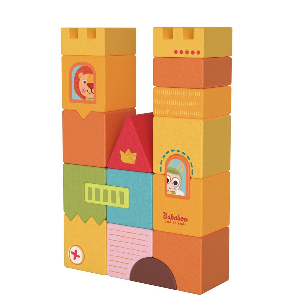 Bababoo and Friends Little Castle Stacking Toy | 18+ Months | Beech Wood | Size 7" x 5" | Fine Motor Skills | 17 Pieces | Building Blocks Collection |