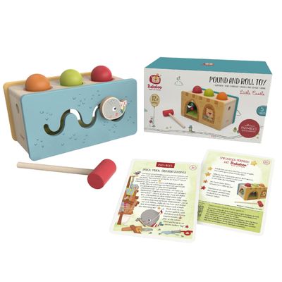 Bababoo & Friends Little Castle Pound and Roll Toy, Wooden Multifunction Knocking Bench for Toddlers 12+ Months, 9", Promotes Fine Motor Skills, Dexterity, Cause & Effect Learning, Includes Playtales