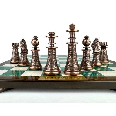 Embroidered Metal Chess Pieces with Wooden Chess Board- Engraved Chessmen - Unique Bronze Silver Finish Chess Pieces - Luxury Chess Handmade Gift Idea for Dad, Husband (Only Chess Pieces)