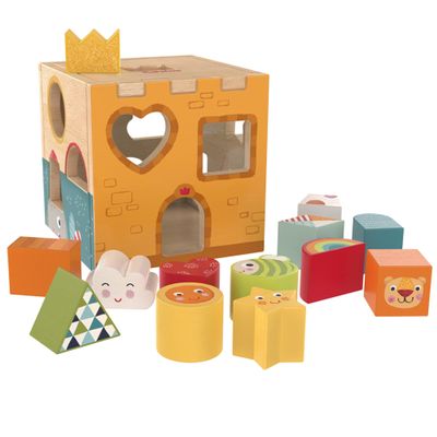 Bababoo & Friends Castle Sorting Cube, Wooden Activity Toy for Toddlers 12+ Months, 13 Colorful Blocks to Sort, Stack, or Pound, Encourages Cognitive Development, Fine Motor Skills & Problem Solving