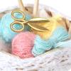 1/12 Dollhouse Woolen Yarn in Basket Knitting Yarn Miniature with Scissors Dollhouse Basket for Dollhouse Desktop Accessories, Blue view 3
