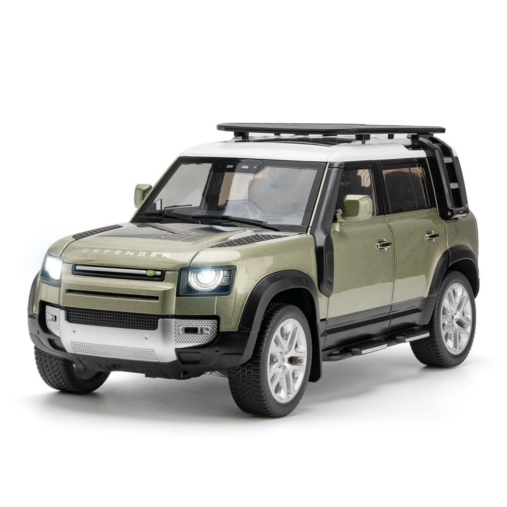 1/18 Scale Metal Alloy Diecast Vehicle Model Car Toy Collectible Model Truck for Land Rover Defender 110,with Sound Light Toys,Home Decorate, Green