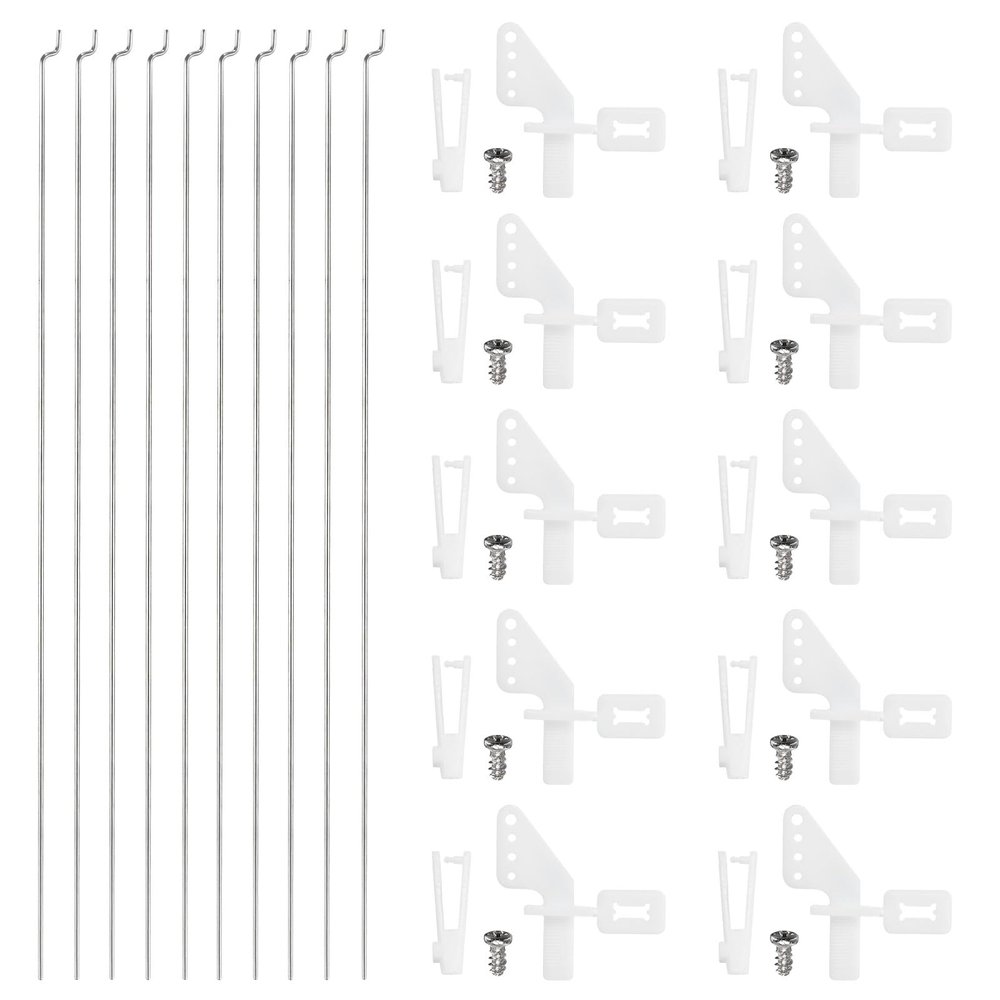 MECCANIXITY 10pcs 304 Stainless Steel 1.2x260mm Z Push Rods Parts, 10pcs Nylon Control Horns for DIY RC Car Boat Airplane Helicopter Model Replacement, Silver