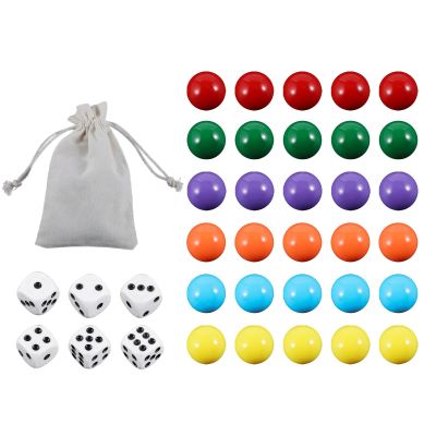 Medikaison 30Pcs 18MM Game Marbles Replacement for Wahoo Board Game with 6 Dices,6 Colored Replacement Balls and 1 Storage Bag