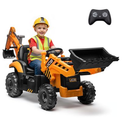 24V JCB Ride On Excavator for Kids, 3-in-1 Ride On Backhoe Digger with Front Loader & Rear Arm, Remote Control, Slow Start/Stop, Adjustable Speeds, Electric Construction Vehicle Toy for Ages 38