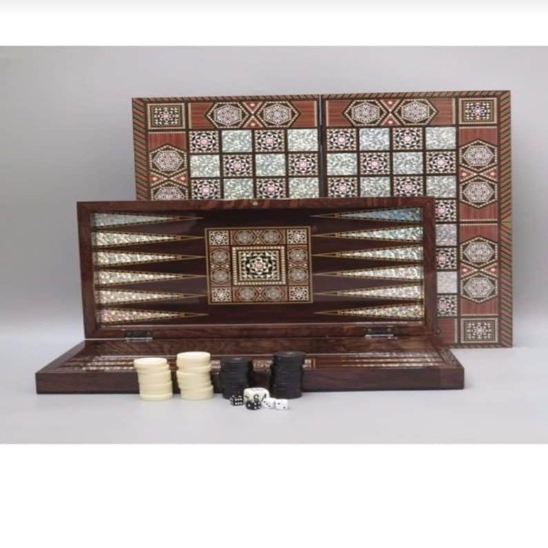 19" inch Luxury Backgammon Sets for Adults Large Wooden Mother of Pearl Game Board Handmade Game Sets and Pieces Gift idea for Dad, Anniversary, Birthday
