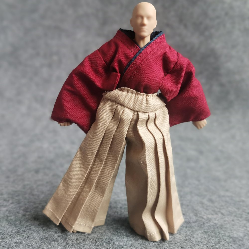 1/12 Samurai Uniform Kimono Clothes for 6" 6 inches 1:12 Action Figure Doll Clothes (Red)