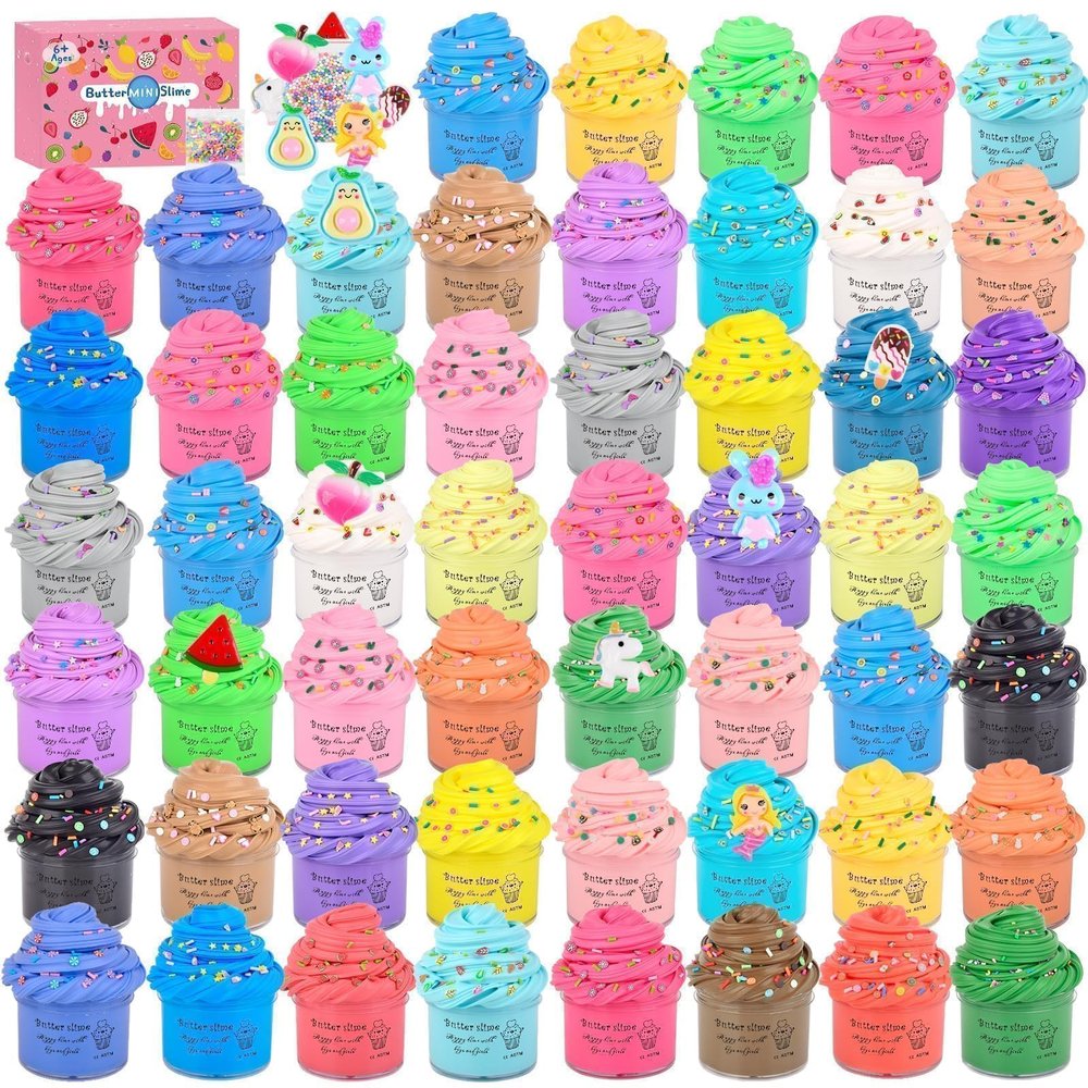 56-Pack Valentine's Day Butter Slime Kit, Birthday Soft and Non-Sticky Bulk Slime Party Favors for Kids, Classroom Exchange Gift Mini Slime, Stress Relief Toys for Boys Girls, 4-10 Advent Calendar