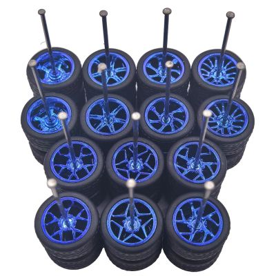7 Set 1/64 Scale Wheels, 1 64 Wheels and Tires Set with 7 Styles Electroplating Simulation Wheel Hub & Rubber Tires Suitable for Beginner DIY Most 1/64 Diecast Cars (Electroplated Blue)