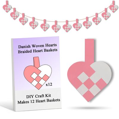 12 DIY Danish Heart Baskets. Precut and Ready to Use, No Tools Needed. Traditional Weaving Paper Craft to Make Julehjerter. Great Home Classroom Decorations (Pink/White Kit)