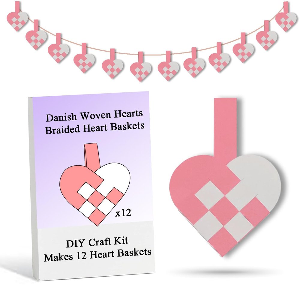12 DIY Danish Heart Baskets. Precut and Ready to Use, No Tools Needed. Traditional Weaving Paper Craft to Make Julehjerter. Great Home Classroom Decorations (Pink/White Kit)