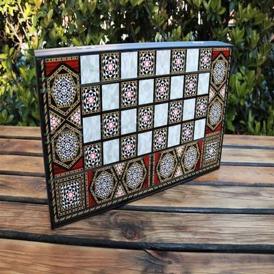 19" inch Wooden Mother-of-Pearl Backgammon Sets for Adults Large Wooden Game Board Handmade Game Sets and Pieces Gift idea for Dad, Husband, Anniversary