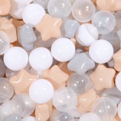 TRENDPLAY Star Ball Pit Balls for Toddlers - 200 Count Star Balls Different Shapes, Non-Toxic Plastic Balls for Safe Play, Boys Girls Festival Party Decoration, Milktea Gray