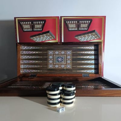 19" inch Wooden Mother-of-Pearl Backgammon Sets for Adults Large Wooden Game Board Handmade Game Sets and Pieces Gift idea for Dad, Anniversary, Birthday