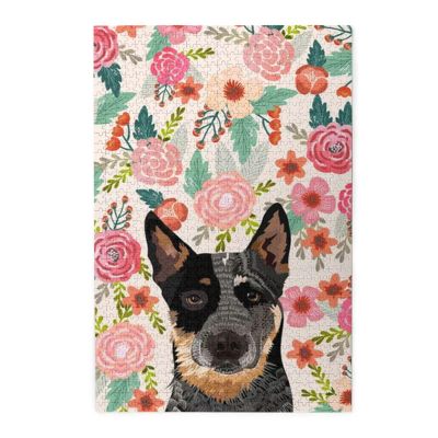 Australian Cattle Dogs Floral Boho Flowers 1000 Piece Wooden Puzzles Custom Jigsaw Puzzle Toy 29.5x20in