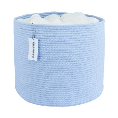 XUANGUO Cotton Rope Basket For Girls Boys Kids 16X14 Baby Laundry Baskets Nursery Bin Round Woven Basket For Storage Toys Blankets Shoes Clothes blue